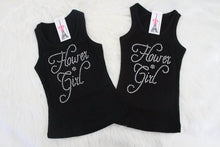 Black Flower Girl Tank Top with Rhinestones - Flat Lay