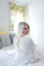Signature Bride Robe with gold Print l Wedding day robes - Arenlace Bridal Boutique 