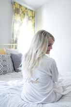 Signature Bride Robe with gold Print l Wedding day robes - Arenlace Bridal Boutique 