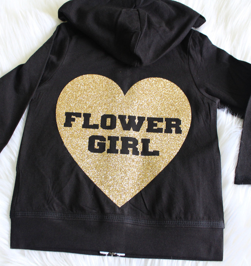 Heart Flower Girl Black Hoodie