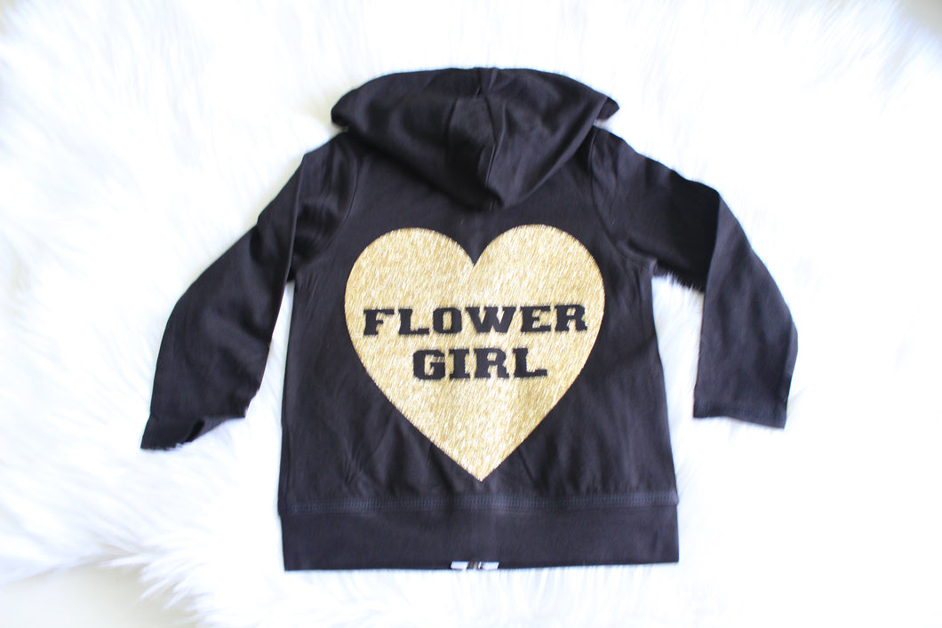 Heart Flower Girl Black Hoodie