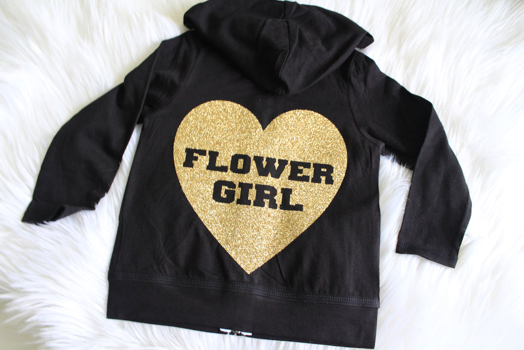 Heart Flower Girl Black Hoodie - Arenlace Bridal Boutique 
