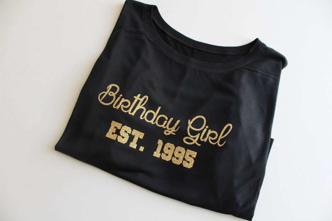 Birthday Girl Est.1995 Off the Shoulder Shirt - Flat Folded