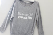 Birthday Girl Vintage 1982 Off the Shoulder Shirt Flat Lay